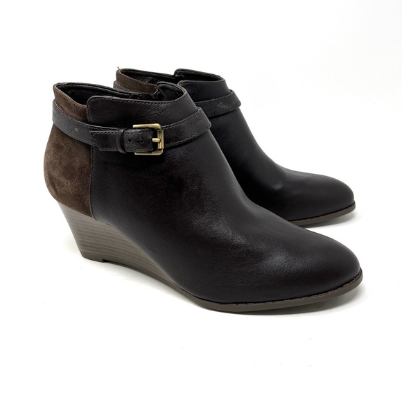 GH Bass Aileen Leather Side Zip Wedge Cushioned Ankle Booties Size 8.5 M - Picture 2 of 9